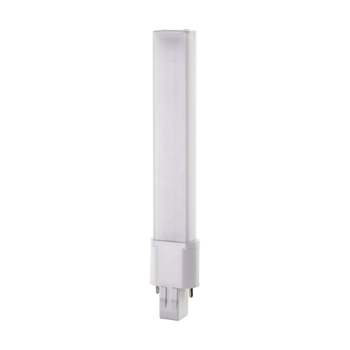 Product image for Satco S28727 6 Watt LED PL 2-PIN; 3500K; 600 Lumens; GX23 base; 50000 Average rated hours; 360 deg. Beam Angle; 120-277 Volt; Type B; Ballast Bypass