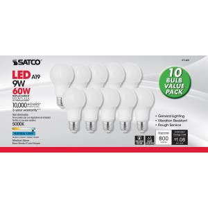 S11401 10-Pack Satco 60W Equivalent Natural Light A19 Medium LED Light Bulb 
